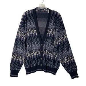 The Italian Sweater Co. Vtg V-Neck Cardigan Sweater Made in Italy L Zigzag